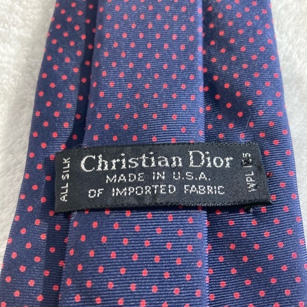 Christian Dior AllSilk Mens Navy Blue with Pink Micro Dots Print Necktie